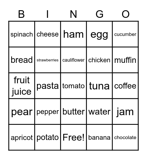 Food and drinks Bingo Card
