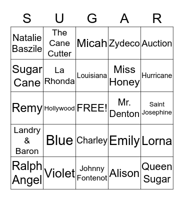Queen Sugar BINGO Card