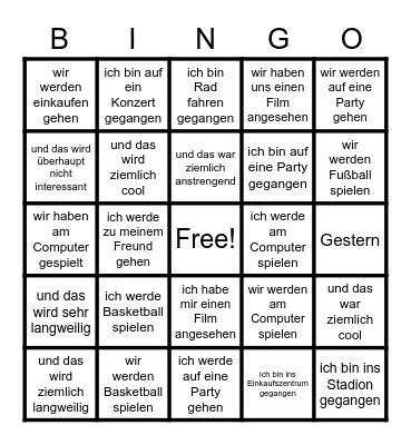 Year 9 German Spring 2 Week 5 Bingo Card