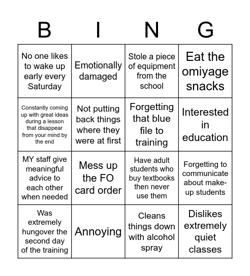 Untitled Bingo Card