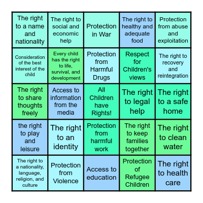 Children's Rights Bingo Card