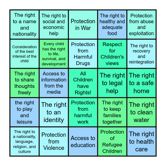 Children's Rights Bingo Card