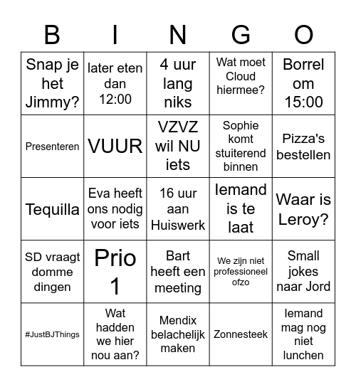 Vrijdag ACT Dag Bingo Card