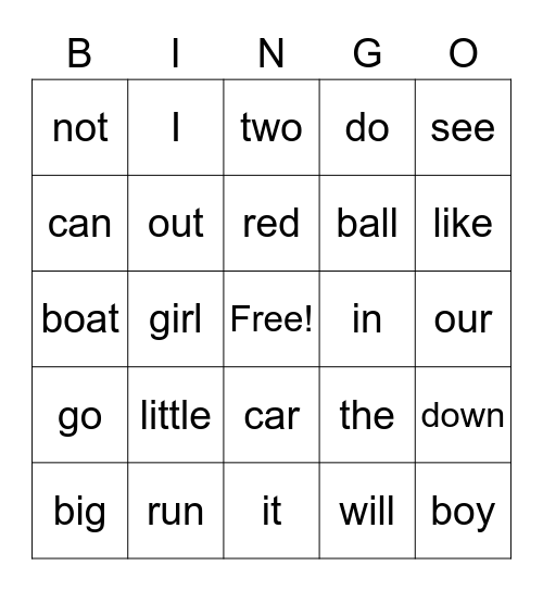 k-5 Bingo Card