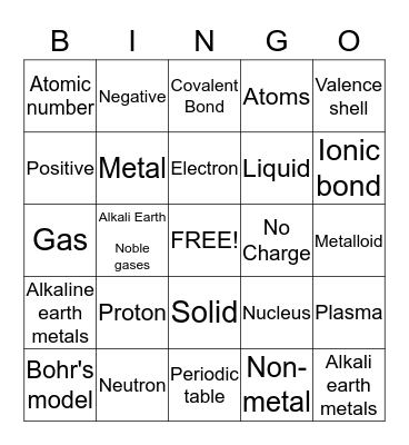 Test 1 Bingo Card