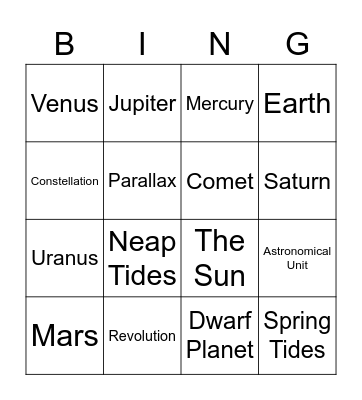 Space Bingo Card