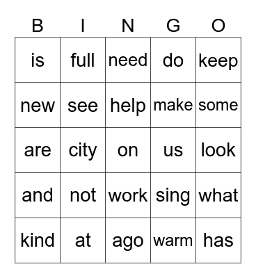 Sight Words 4/1 Bingo Card