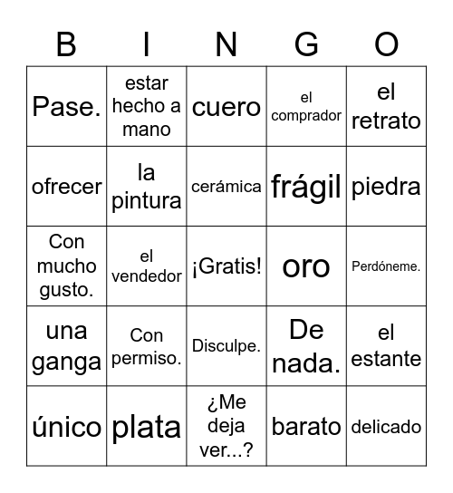 Unidad 3.2 Avancemos 2 Bingo Card