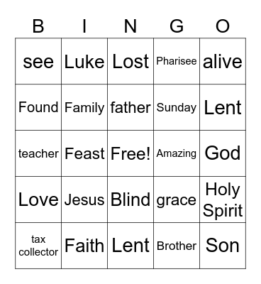 Prodigal Son Bingo Card