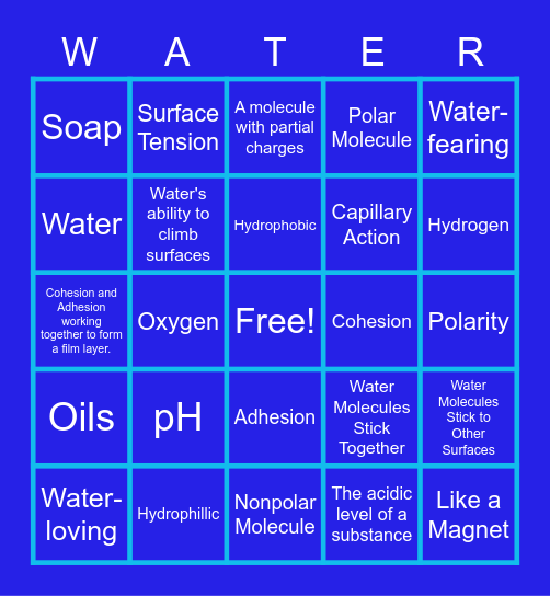 Properties of Water Bingo Card