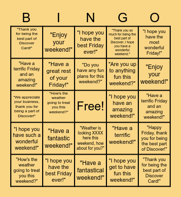 Weekend Connection Bingo! Bingo Card