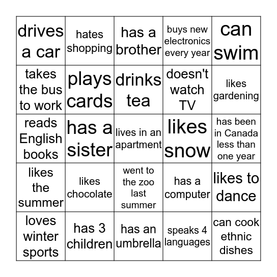 Find someone who.......... Bingo Card