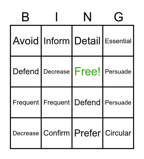 Vocab Words Bingo! Bingo Card