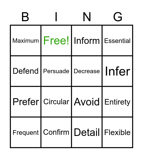 Vocab Words Bingo! Bingo Card