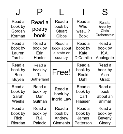 JPLIS Summer Reading Bingo Card
