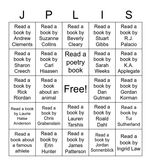 JPLIS SUMMER READING BINGO Card