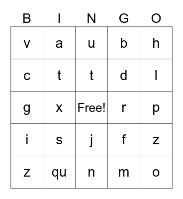 ALPHABET Bingo Card
