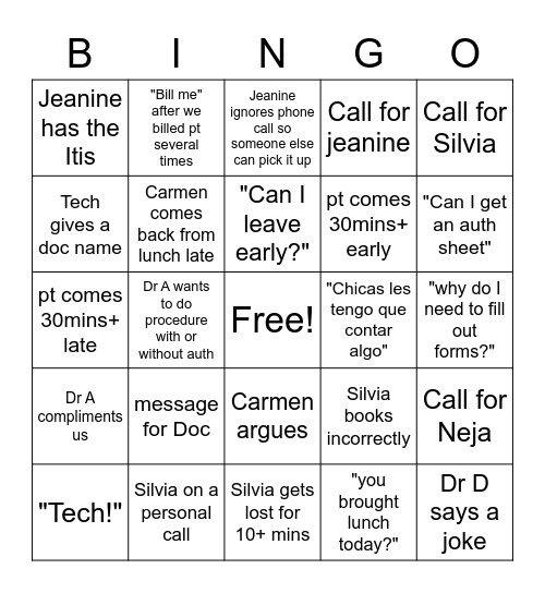 Front Desk Bingo Card