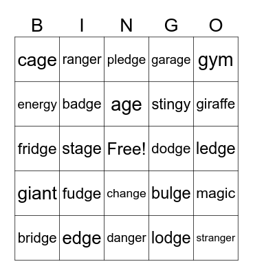 Soft G BINGO Card