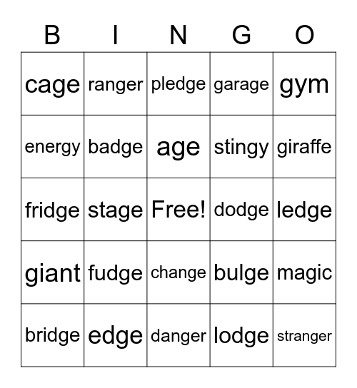 Soft G BINGO Card