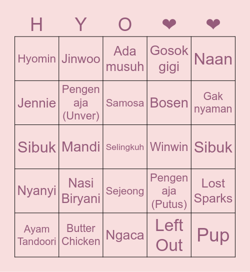Hyo's Bingo Card