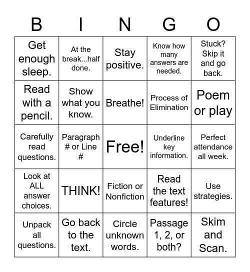 FSA Bingo Card