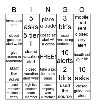 Bartlett Bingo Card