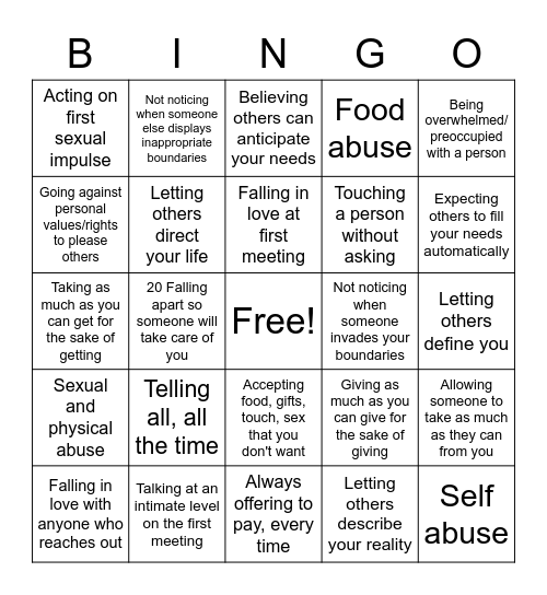 Bad At Setting Boundaries Bingo Card