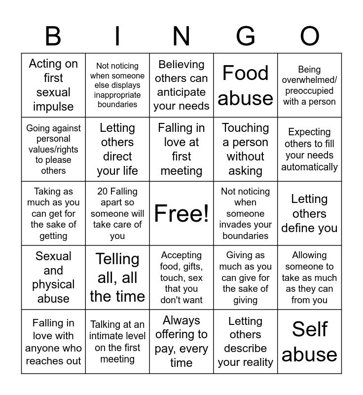 Bad At Setting Boundaries Bingo Card