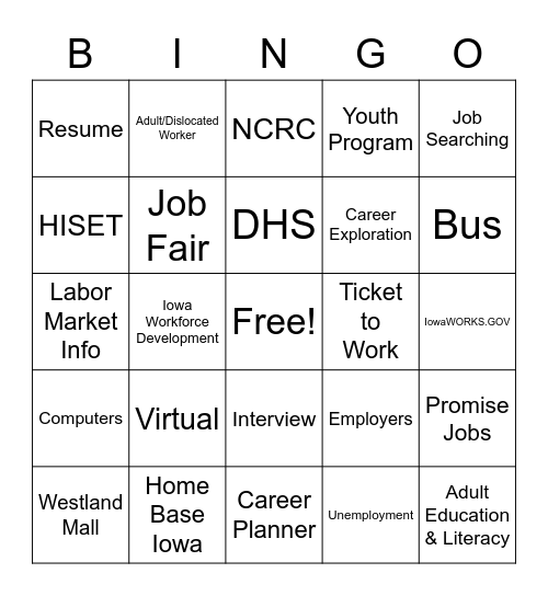 IowaWORKS Night Bingo Card