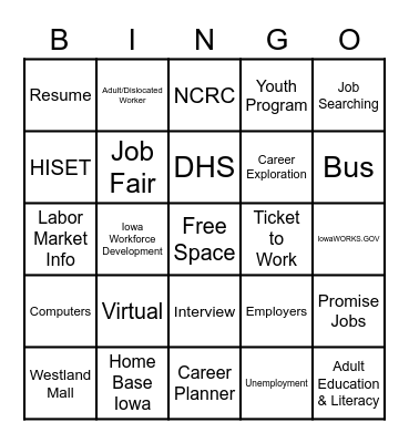 IowaWORKS Night Bingo Card