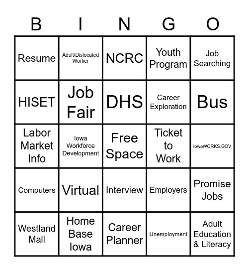 IowaWORKS Night Bingo Card