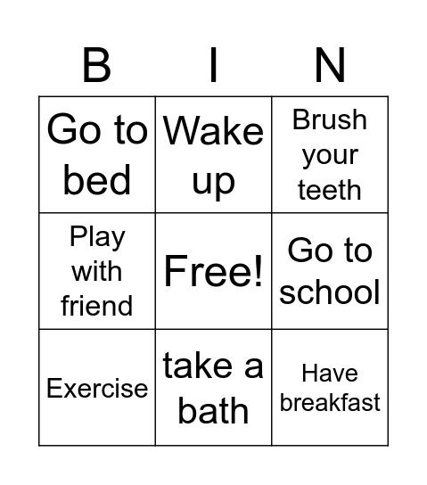 Activities bingo Card