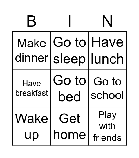activities bingo Card