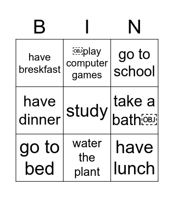 Activities Bingo Card