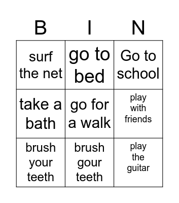 activitis bingo Card