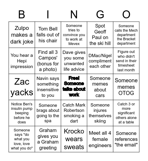 Mevex Tremblant Significant Other Bingo Card