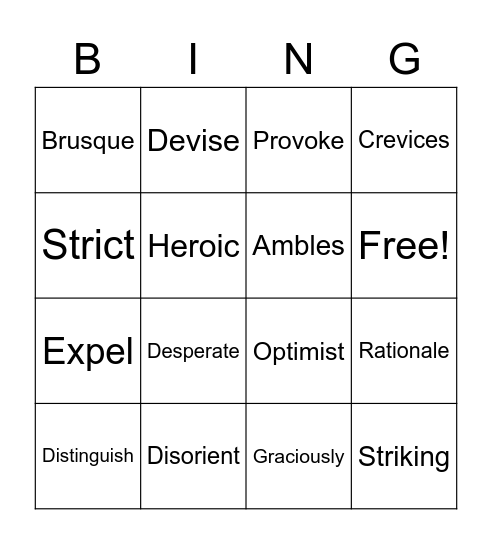 Vocabulary Review Bingo Card