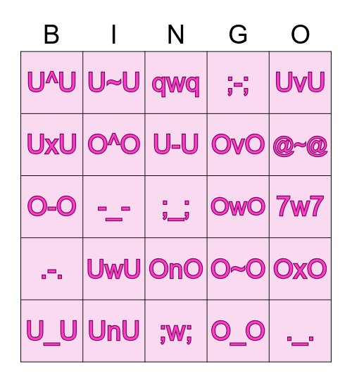 UWU Bingo Card