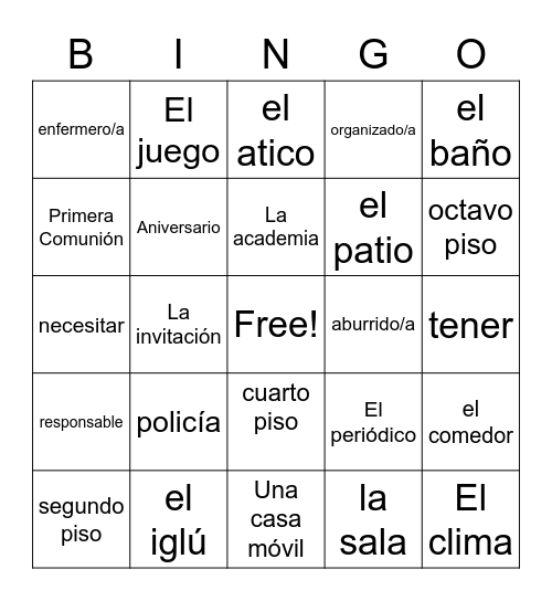 La Casa Bingo Card