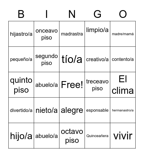 La familia Bingo Card