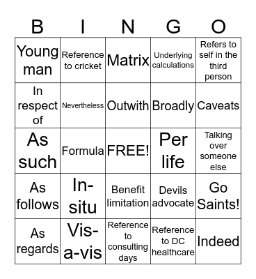 Elliott Bingo Card