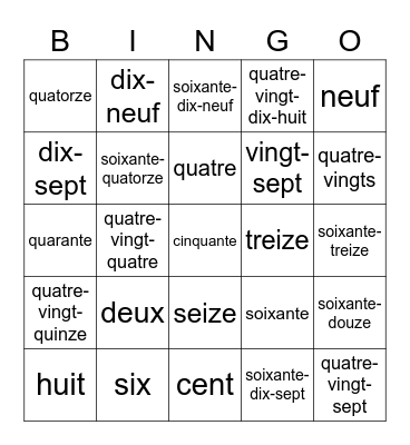 French #0-100 Bingo Card