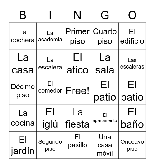 La Casa Bingo Card