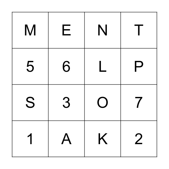 zoek de letters en cijfers Bingo Card