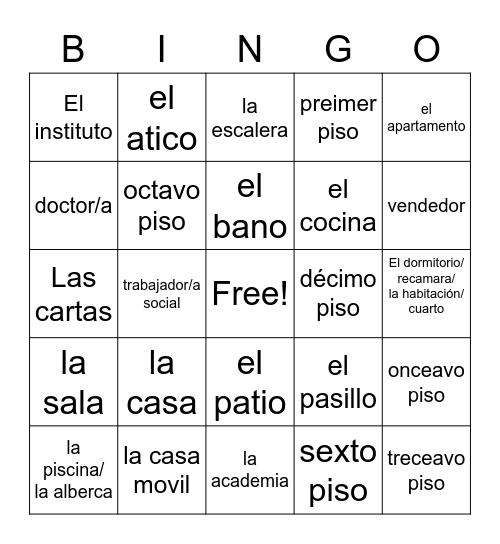 la casa Bingo Card