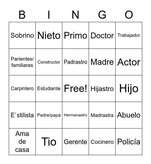 La familia Bingo Card