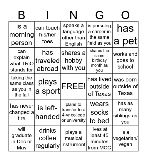 TRiO SSS Bingo Card