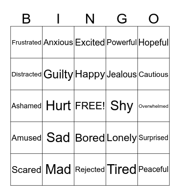 Feelings Bingo Card