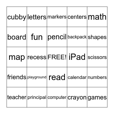 Back-to-School BINGO Card